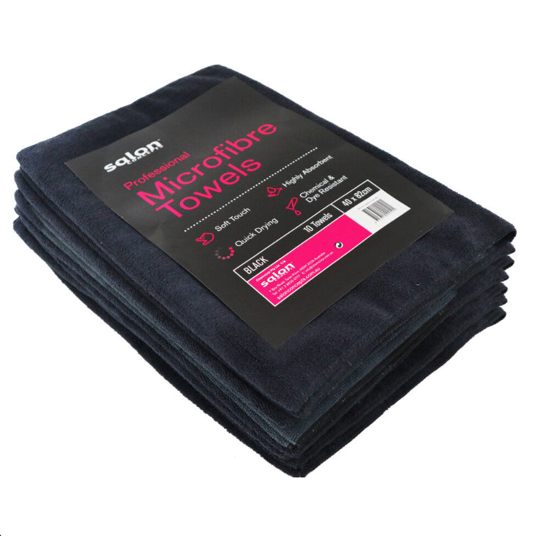 Salon Concepts - Professional Microfibre Towels Black 10pk