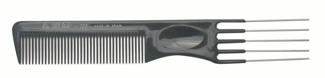 EuroStil - Styling Comb w Metal Lifters #128 - Black
