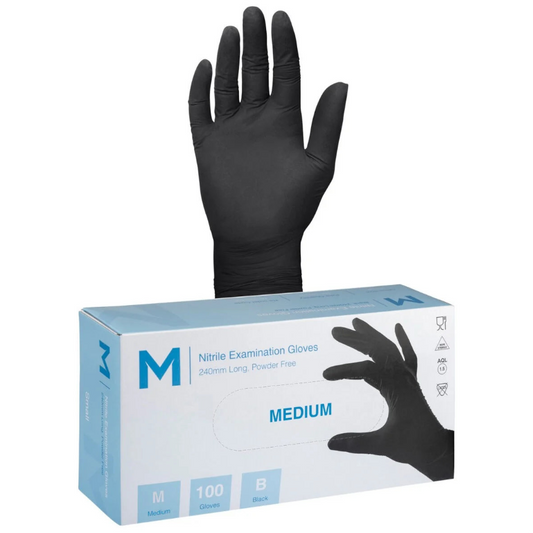 MPH Nitrile Powder Free Gloves Black 100pk - Medium
