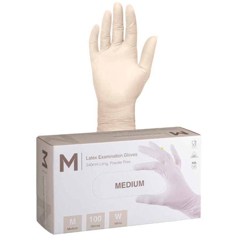 MPH Latex Powder Free Gloves White 100pk - Medium