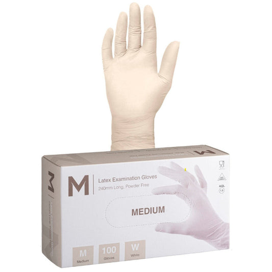 MPH Latex Powder Free Gloves White 100pk - Medium