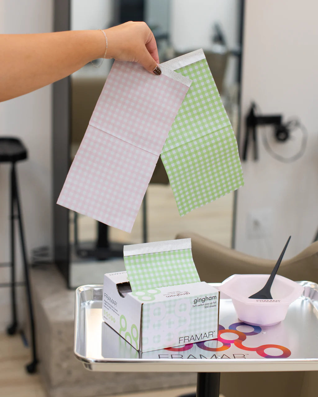 Framar - 5x11" Pop Up Foil "Pink & Green Gingham Switch" 500 Sheets