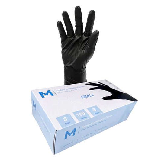 MPH Nitrile Powder Free Gloves Black 100pk - Small