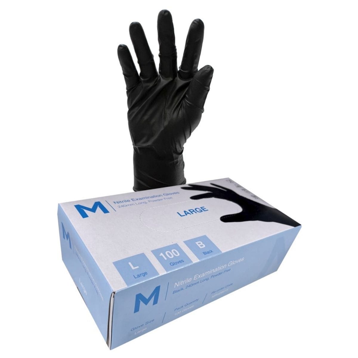 MPH Nitrile Powder Free Gloves Black 100pk -  Large