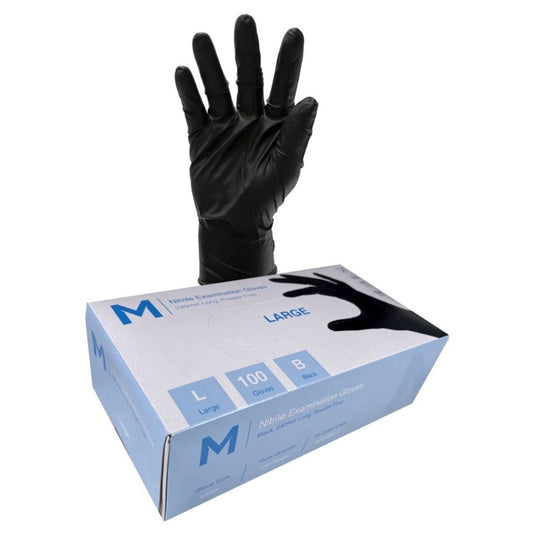 MPH Nitrile Powder Free Gloves Black 100pk -  Large