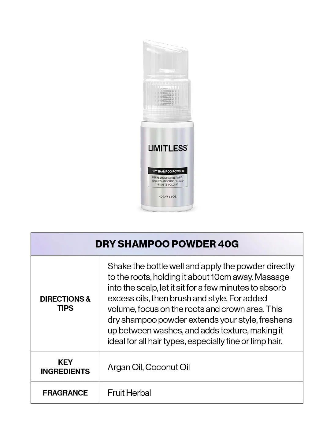 Limitless - Dry Shampoo Powder 40g